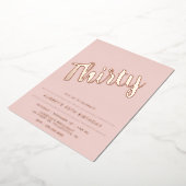 モダンほこりっぽいピンクローズ金ゴールド30歳の誕生日 箔招待状 (回転した状態)