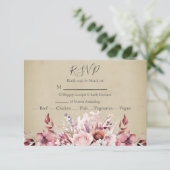 モダンほこりっぽいピンク結婚ローズ 出欠カード (スタンド正面)