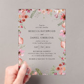 モダンほこりっぽいピンク結婚色の花 アクリル招待状 (インサイチュ (ポータブル))