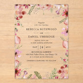 モダンほこりっぽいピンク結婚色の花 アクリル招待状 (正面)