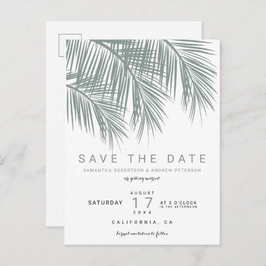 モダンほこりっぽい青いエレガントヤシの木 案内ポストカード (正面/裏面)