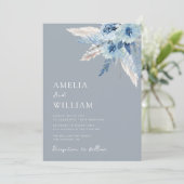 モダンほこりっぽい青いパンパスグラス結婚式招待状 招待状 (スタンド正面)