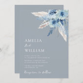 モダンほこりっぽい青いパンパスグラス結婚式招待状 招待状 (正面/裏面)