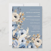 モダンほこりっぽい青い水の色のフローラ冬の結婚式 招待状 (正面)