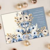 モダンほこりっぽい青い水の色のフローラ冬の結婚式 招待状