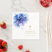 モダンほこりっぽい青い水の色フローラ確認 スタンダードカクテルナプキン (インサイチュ)