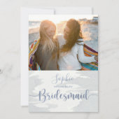 モダンほこりっぽい青い水色のスクリプト写真 ノートカード (正面)