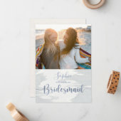 モダンほこりっぽい青い水色のスクリプト写真 ノートカード (正面/裏面インサイチュ)