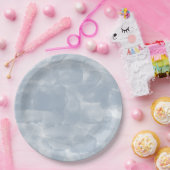 モダンほこりっぽい青い水色のブラシストローク ペーパープレート (パーティー)