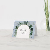 モダンほこりっぽい青い水色の緑の植物学 サンキューカード (正面)