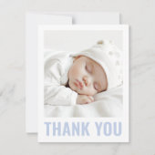 モダンほこりっぽい青い白い新生児バプテスマ写真 サンキューカード (正面)