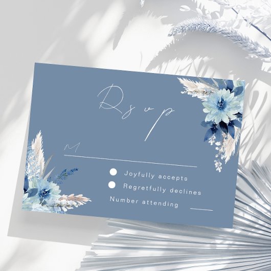 モダンほこりっぽい青い花の結婚美しさ 出欠カード