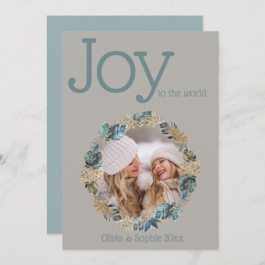 モダンほこりっぽい青い金ゴールドの葉のフォトフレーム (正面/裏面)