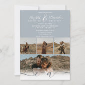 モダンほこりっぽい青シック5枚の写真ス結婚クリプト 招待状 (正面)