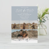 モダンほこりっぽい青シック5枚の写真ス結婚クリプト 招待状 (スタンド正面)