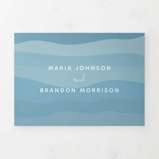 モダンほこりっぽい青海波写真結婚の 三つ折り招待状 (カバー)