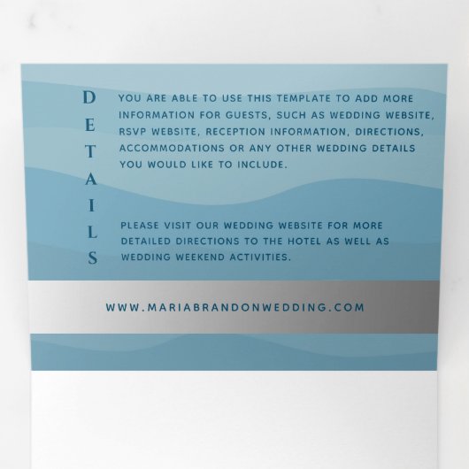 モダンほこりっぽい青海波写真結婚の 三つ折り招待状 (内部最初)