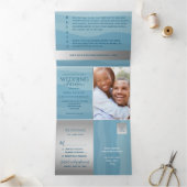 モダンほこりっぽい青海波写真結婚の 三つ折り招待状 (内部)