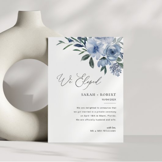 モダンほこりっぽい青結婚文字の発表 サンキューカード