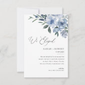 モダンほこりっぽい青結婚文字の発表 サンキューカード (正面)