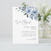 モダンほこりっぽい青結婚文字の発表 サンキューカード (スタンド正面)