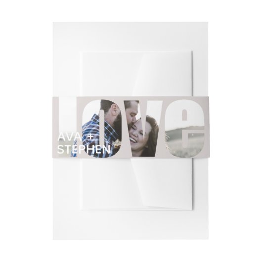 モダンほこりピンクパーソナライズされた結婚写真 招待状ベリーバンド (正面例)