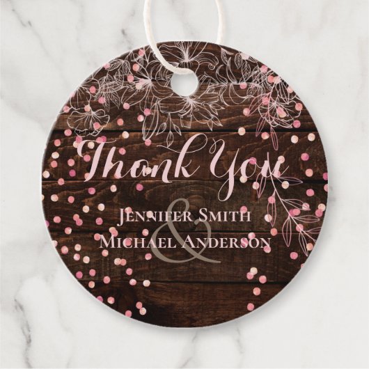 モダンほこ素朴のバラピンクの紙吹雪結婚ズ フェイバータグ (正面)