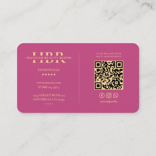 モダンまぶしメイクアップアーティストビューティシアンピンク 名刺 (裏面)