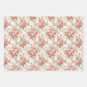 モダンみすぼらしいシックなサンゴとアイボリーのフランスのバラ ラッピングペーパーシート (正面3)