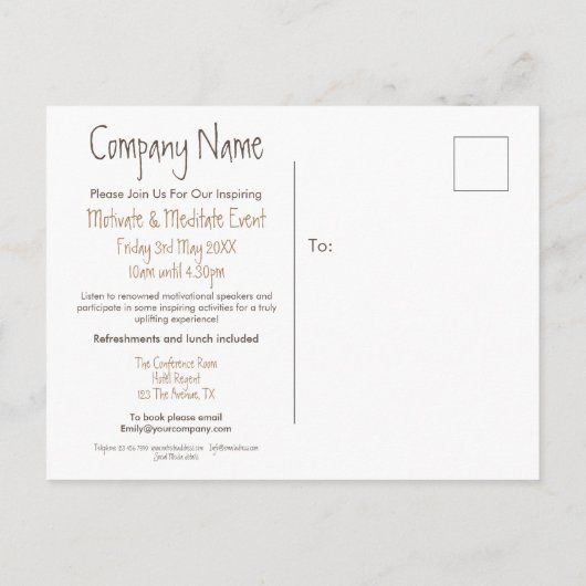 モダンやる気を起こさせるイベント招待状 インビテーションポストカード (裏面)