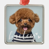 モダンよくはしゃぐシンプルハートシックなペットフォト メタルオーナメント (正面)