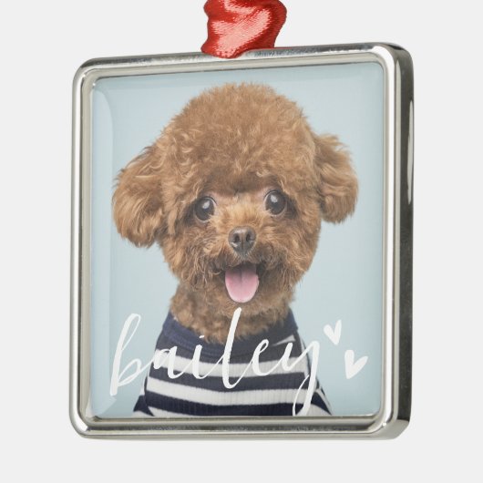 モダンよくはしゃぐシンプルハートシックなペットフォト メタルオーナメント (左)