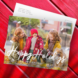 モダンよくはしゃぐシンプルGreetings Leaf家族の写真 シーズンポストカード