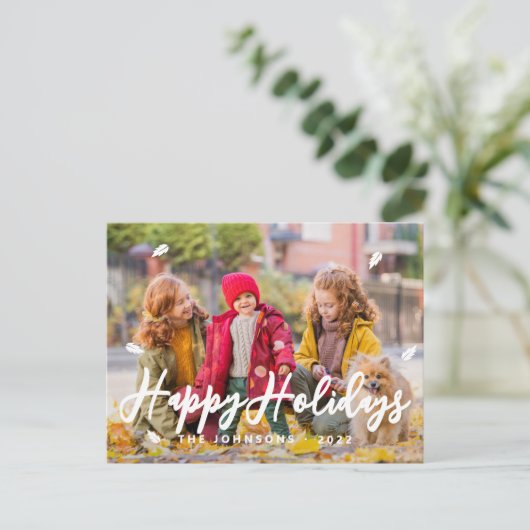 モダンよくはしゃぐシンプルGreetings Leaf家族の写真 シーズンポストカード (スタンド正面)