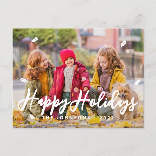 モダンよくはしゃぐシンプルGreetings Leaf家族の写真 シーズンポストカード (正面)