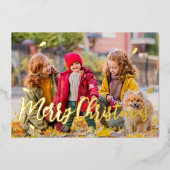 モダンよくはしゃぐシンプルGreetings Leaf家族の写真 箔シーズンカード (正面)