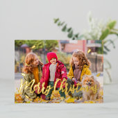 モダンよくはしゃぐシンプルGreetings Leaf家族の写真 箔シーズンカード (立ち正面)