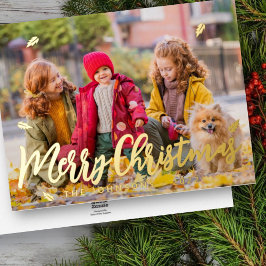 モダンよくはしゃぐシンプルGreetings Leaf家族の写真 箔シーズンカード