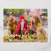 モダンよくはしゃぐシンプルGreetings Leaf家族の写真 箔シーズンポストカード (正面)