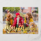 モダンよくはしゃぐシンプルGreetings Leaf家族の写真 箔シーズンポストカード (正面)