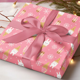 モダンアイスクリームピンクの冬クリスマスパターン ラッピングペーパー