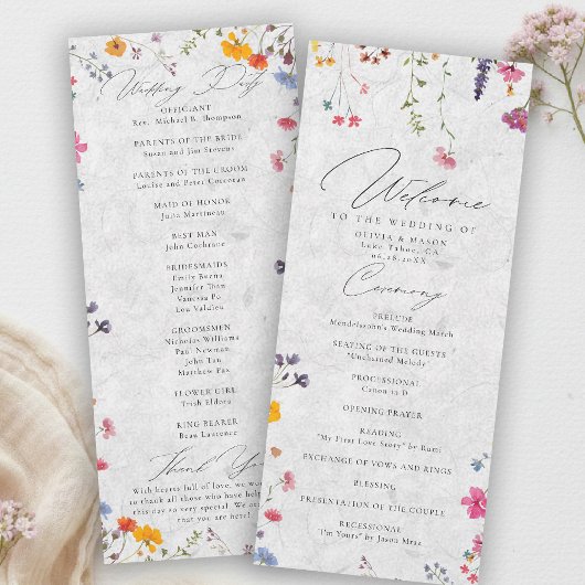 モダンアイボリーの結婚式プログラム ウイルドフラワーガーデン
