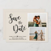 モダンアイボリーエレガント手書き書道写真 セーブザデート (正面/裏面)