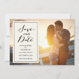 モダンアイボリークラシックボックスプレート写真の日付の保存 招待状