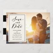 モダンアイボリークラシックボックスプレート写真の日付の保存 招待状 (正面/裏面)