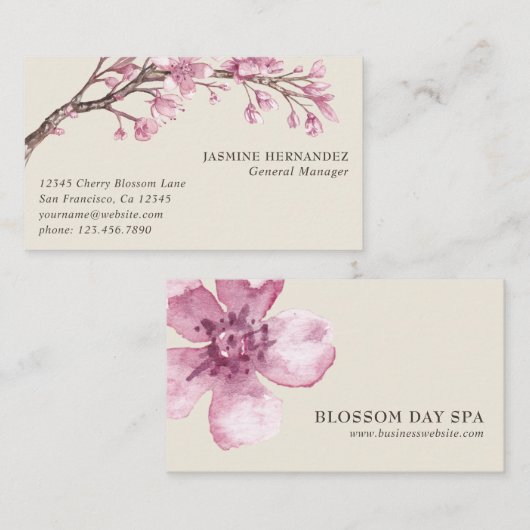 モダンアイボリーピンクフローラさくらんぼエレガント花 名刺 (正面/裏面)