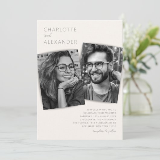 モダンアイボリーフォト結婚式招待状 招待状 (スタンド正面)