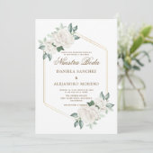 モダンアイボリーフローラヌエストラスペインのボダ結婚ズ 招待状 (スタンド正面)