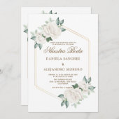 モダンアイボリーフローラヌエストラスペインのボダ結婚ズ 招待状 (正面/裏面)