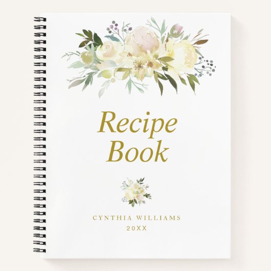 モダンアイボリーフローラレシピ書 ノートブック (正面)